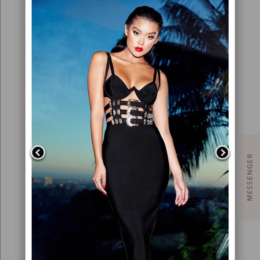 Black Bandaged Belted Dress